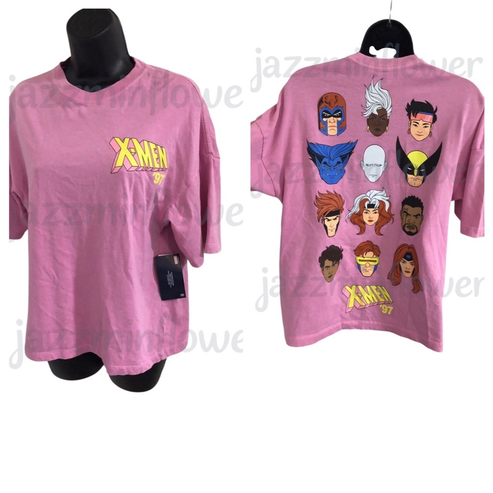 Marvel X-men superhero characters graphic print pink t-shirt size XS new